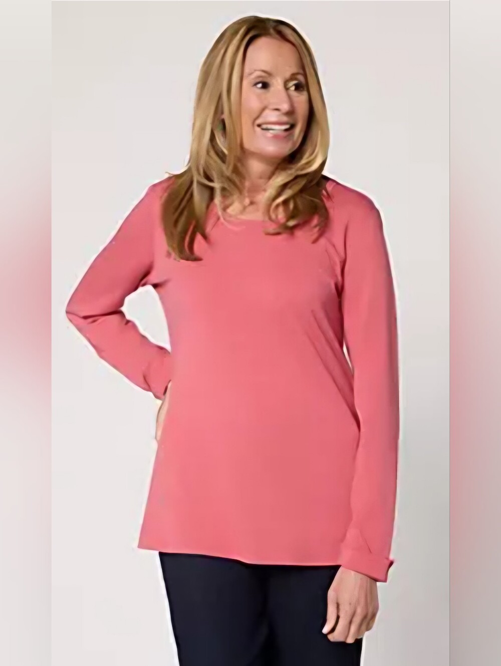 BLACK Jersey Scoop Neck Long Cuffed Sleeve Tee Large